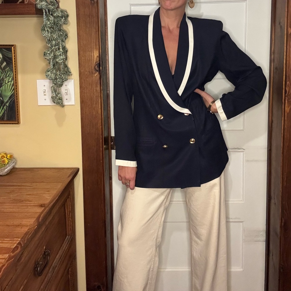 Vintage Dani Max Navy Blazer with White Trim